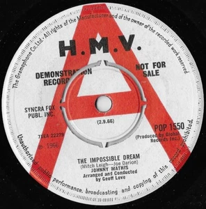 The Impossible Dream / Hurry! It's Lovely Up Here / Johnny Mathis (Promo) VG - Picture 1 of 2