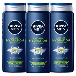 Nivea Uomo Massima Idratazione Aloe Vera 3 in 1 Lavaggio Corpo 16,9 oz Confezione da 3 - Foto 1 di 13