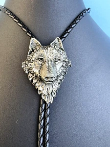 Schön detaillierte Vintage Zinn Wolfskopf Bolokrawatte signiert EJC 96 - Bild 1 von 9