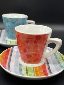 Pier 1 Espresso Demitasse Juego de 4 tazas y platillos colores brillantes 2,5 oz cada uno nuevo en caja - Imagen 1 de 9