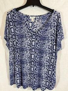 Jaclyn Smith Collection Navy Snake Skin Print Blouse XXL - Picture 1 of 7