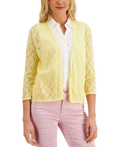 Charter Club Women's Crocheted Open-Front Cardigan (X-Small, Citron Aura) - Picture 1 of 1