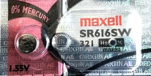 1 X Maxell 321 SR616SW Silver Oxide Watch Battery 1.55V, SR65, 0%Hg Exp. 2028 - Bild 1 von 1