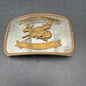 Vintage Bull Riding Rodeo Cowboy Belt Buckle - Picture 1 of 9