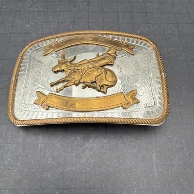 Vintage Bull Riding Rodeo Cowboy Belt Buckle - Image 1 of 4