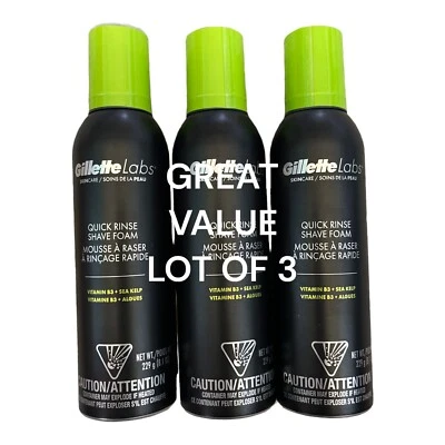 Lot Of 3 Gillette Labs Quick Rinse Shave Foam, 229 g / 8.1 oz SEALED GREAT VALUE - Image 1 of 2