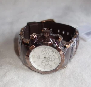 Adee Kaye Men's Quartz Chronograph AK2224-M BROWN CASE WHITE DIAL NEW - Picture 1 of 6
