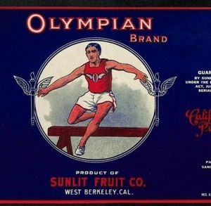 Scarsa etichetta di carta Olympian Lemon affettato Cling Peaches West Berkeley CAL c1920 - Foto 1 di 5