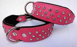 HUNDE HALSBAND, Leder + Kristallen, Halsumfang 44-51cm ROSA-Schwarz 1661 - Bild 1 von 9