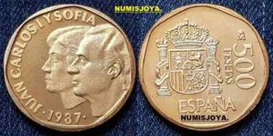 Juan carlos I año 1987. 500 pesetas PRUEBA. Diámetro 28 mm. peso 12 gr. - Imagen 1 de 1