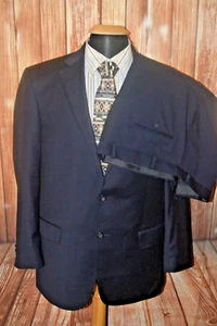 Hart Schaffner Marx Men Wool Navy Blue 2 Front Button Suit Sz 43R Wst 40x31 - Picture 1 of 12