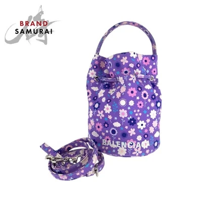 Excelente Estado Bolso Cubo BALENCIAGA Cordón Flor Púrpura Plata Hardwa Foto 1 de 4