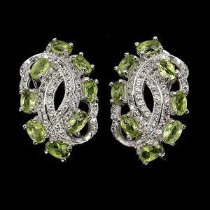 925 Sterling Silver Earrings Oval Peridot 5x3mm Natural Gemstone Jewelry - Picture 1 of 13