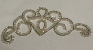 Vintage Applique Sequin Beaded Silver White Scroll Sew On Crafts New - Picture 1 of 3