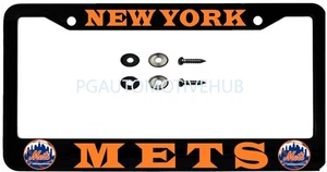 Marco de matrícula negro acero inoxidable letras de vinilo PARA NEW YORK METS - Imagen 1 de 4