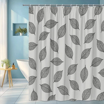 Cortina de Ducha Hoja Negra - Elegante Diseño Floral para Decoración de Baño Foto 1 de 4