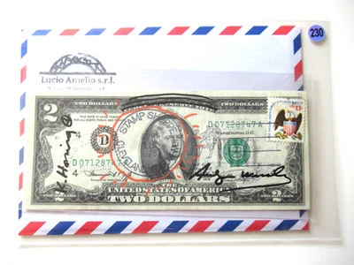 A.WARHOL/K. HARING: 2$ Banknote Orig. signiert-skizziert  USPS 13. Apr. 1976! - Bild 1 von 4