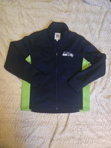 Men's NFL Seattle Seahawks Full Zip Woven Sweater Jacket Size L Fleece Lined EUC - Picture 1 of 9