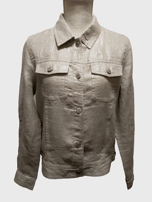 NWT Jones & Co Jones New York Women's Shimmer Tan 100% Linen Unlined Jacket M - Image 1 of 4