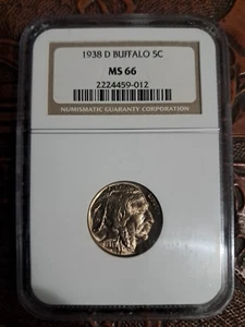1938-D Buffalo 5c Nickel NGC MS 66 Gold Toning - Picture 1 of 4