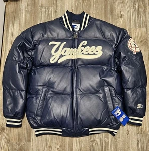 $700 Starter Authentic New York Yankees MLB Leather Bubble Jacket Men's Sz Large - Picture 1 of 20