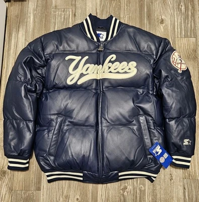 $700 Starter Authentic New York Yankees MLB Leather Bubble Jacket Men's Sz Large - Image 1 of 4