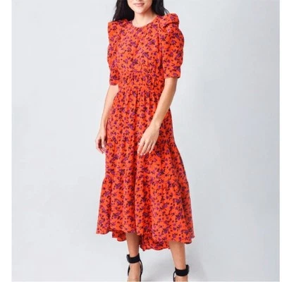 Vestido midi para mujer Joie Nadeen floral de seda manga abullonada talla 0 Foto 1 de 4