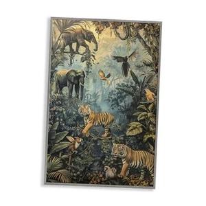 Vintage Rainforest Jungle Giclee Wall Art 12L" x 18W" Gray Framed Framed - Picture 1 of 7