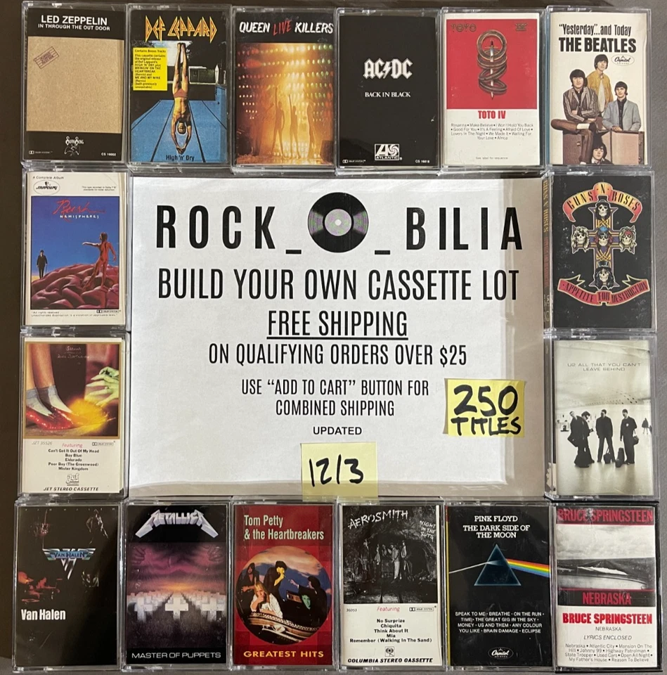 $1 and UP ARENA ROCK VAN HALEN PINK FLOYD RUSH ZEP BUILD YOUR LOT CASSETTE TAPES Foto 1 de 3
