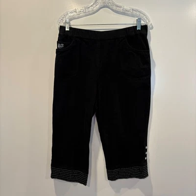Quaker Factory DreamJeannes Black Rhinestone Capri Pants Womens Size Medium - Image 1 of 4