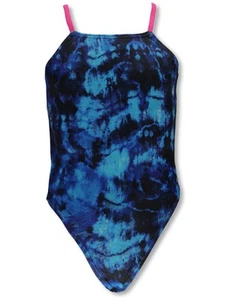 Famous Maker Girls' Tie Dye 1-Piece Swimsuit Color: blue Size: 10 - Picture 1 of 1