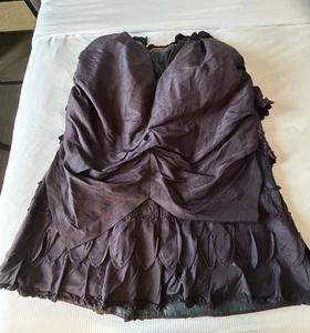 Antiker schwarzer Taftrock Borte Ende der 1860er Jahre gerafft lila - Bild 1 von 10