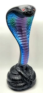 Cobra Snake Statue Vintage Plaster Coiled Iridescent Blue Green Reptile Red Eyes - Picture 1 of 10