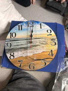 Lovely 30cm Wall Clock Beach Sunset, Sunrise - Surf, Holiday, Bathroom, Romance - Picture 1 of 2