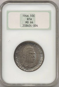 1946  Booker T Washington Half Dollar NGC MS64 Old Holder IRIDESCENT TONING! - Picture 1 of 2