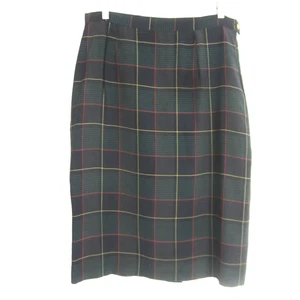Vtg Argenti Womens 14 Green Black Red Herringbone Plaid Silk Skirt Medium 32" - Picture 1 of 9