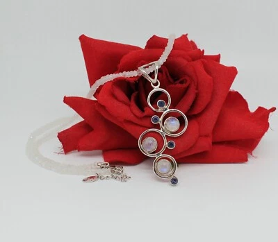 Collar de plata esterlina Arya piedra lunar e iolita 23,9 g rescate de gatos Foto 1 de 2