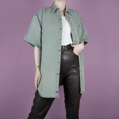 VINTAGE Wrangler Algodón Años 90 Caqui Verde Para Hombres Western Sobrecamisa Camisa Top GRANDE Foto 1 de 4