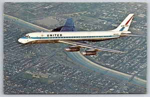 A284 Postcard Airplane Airplanes Planes Aircraft Vintage United DC-8 In Flight - Picture 1 of 2