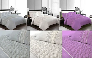 Aurora Duvet Cover & Pillowcase Set Diamante Embellished Lace Polycotton Bedding - Picture 1 of 7