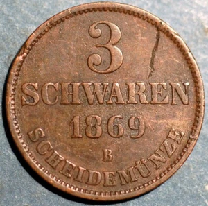 1869 B German States Oldenburg 3 Schwaren KM#91 - Picture 1 of 2