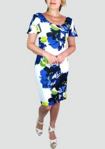 TRINA Trina Turk Scoop Neck Short Sleeve Floral Dress, size 4 (White/Multi) - Picture 1 of 2