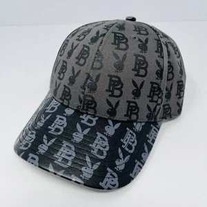 Playboy Premium Bunny Logo Adjustable Strapback Mens Hat Cap Gray Black NEW - Picture 1 of 5