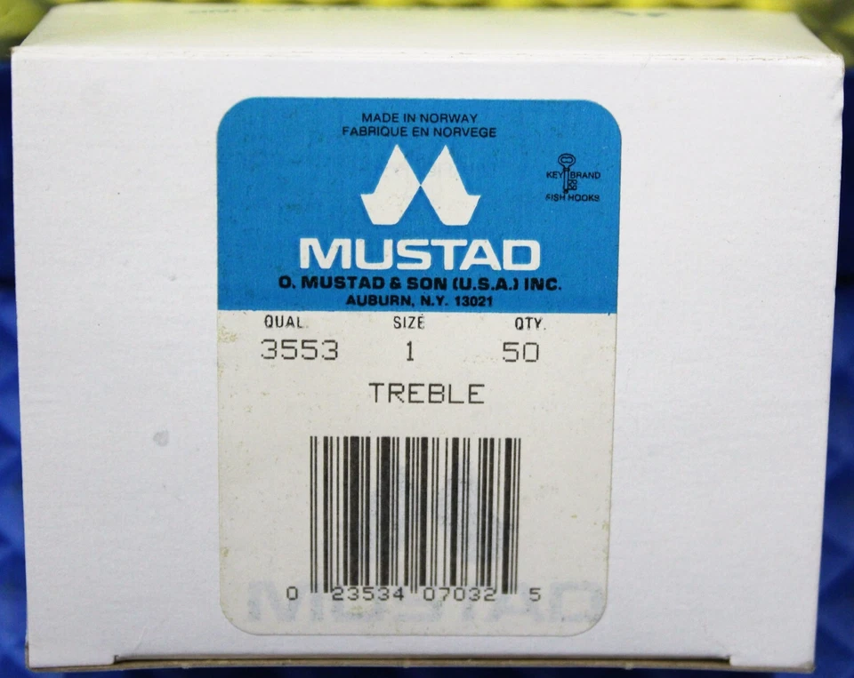 50 Vintage Mustad 3553 Size 2 Treble Fishing Hooks