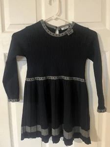 Dr. Kid (DK) navy blue long sleeve knit pleated (cotton/wool blend)dress - Picture 1 of 5