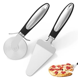 2 Pack Stainless Steel Pizza Cutter Wheel and Pizza Server Spatula Set - Picture 1 of 7