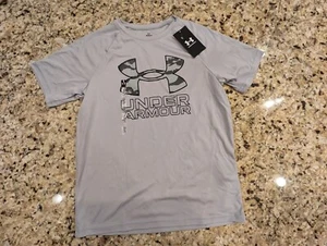 Under Armour Boys Tech Hybrid Short Sleeve Print Shirt Grey size Youth M - Picture 1 of 12
