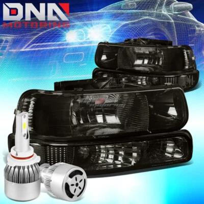 FARO CARCASA AHUMADA ESQUINA TRANSPARENTE+LED BLANCO 9006 HID+VENTILADOR AJUSTE 99-02 SILVERADO Foto 1 de 4