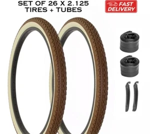 26" x 2.125 Set of Bicycle Brown/Cream Wall Tires Tubes DURO Bike Diamond Thread - Picture 1 of 1