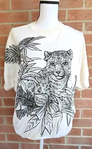 Vintage 80s East River Womens Top L Glitter Bling Leopard Cat Jungle USA Artsy - Picture 1 of 9